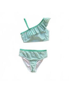 Crown & Ivy Kids Green & White Bikini Ruffled Top Two Piece | Girls Size 12